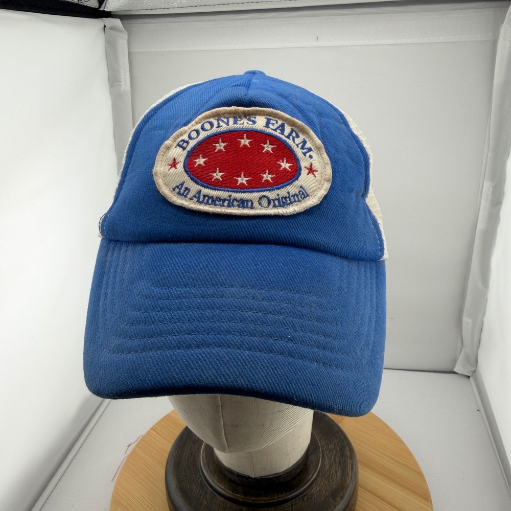 Boones Farm An American Original Trucker Hat Blue White Mesh Snapback Cap